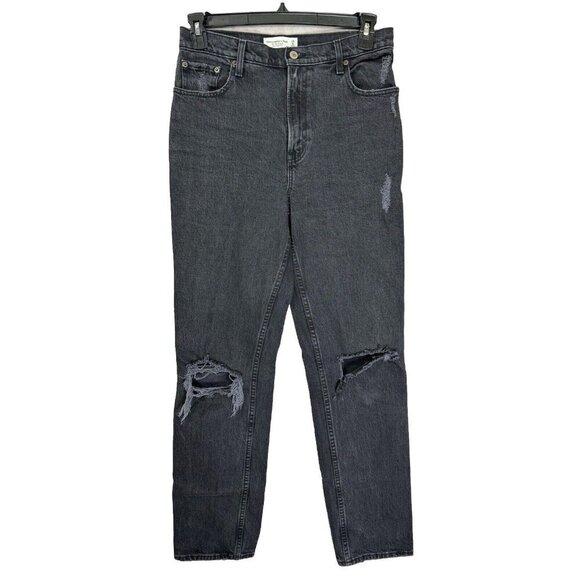 Abercrombie & Fitch Jeans 28/6L Black 90s Straight Ultra High Rise Distressed - Picture 2 of 10